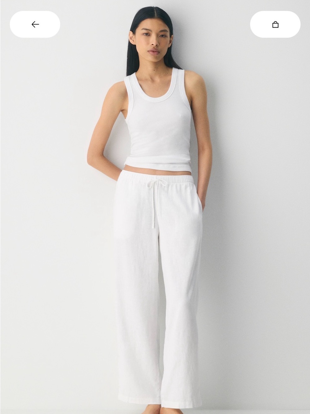 Aritzia White Linen-Blend Drawstring Wide-Leg Pants